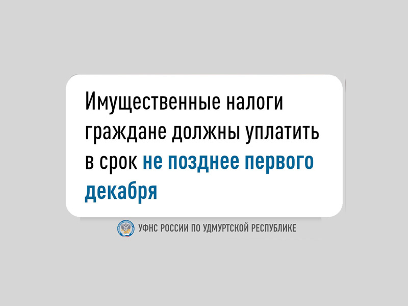 Имущественные налоги граждане должны уплатить в срок не позднее первого декабря.