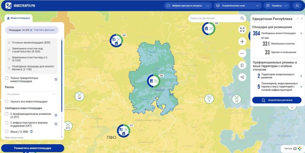 На инвестиционной карте России появилась возможность размещать частные площадки.